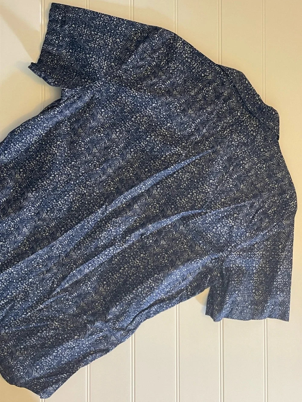 Banana Republic Navy Blue Printed Short-Sleeve Button-Down Shirt